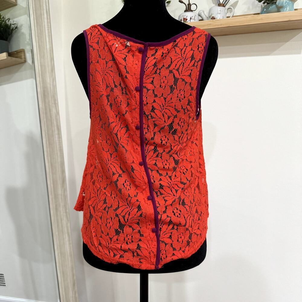 Burnt Orange Sheer Lace Tank Top with Purple Piping Women's Size Medium - Picture 4 of 5